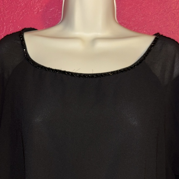 NWT Moon Collection black beaded open back sheer sleeved top. - Picture 4 of 15